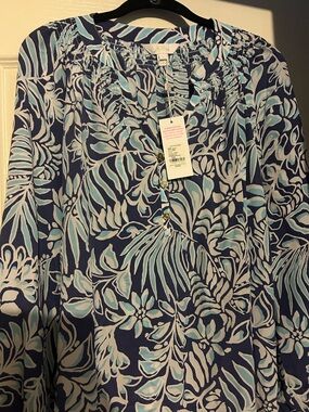 LILLY PULITZER Elsa Silk Top Sapphire Pool Summer Shorelines Medium Sold New